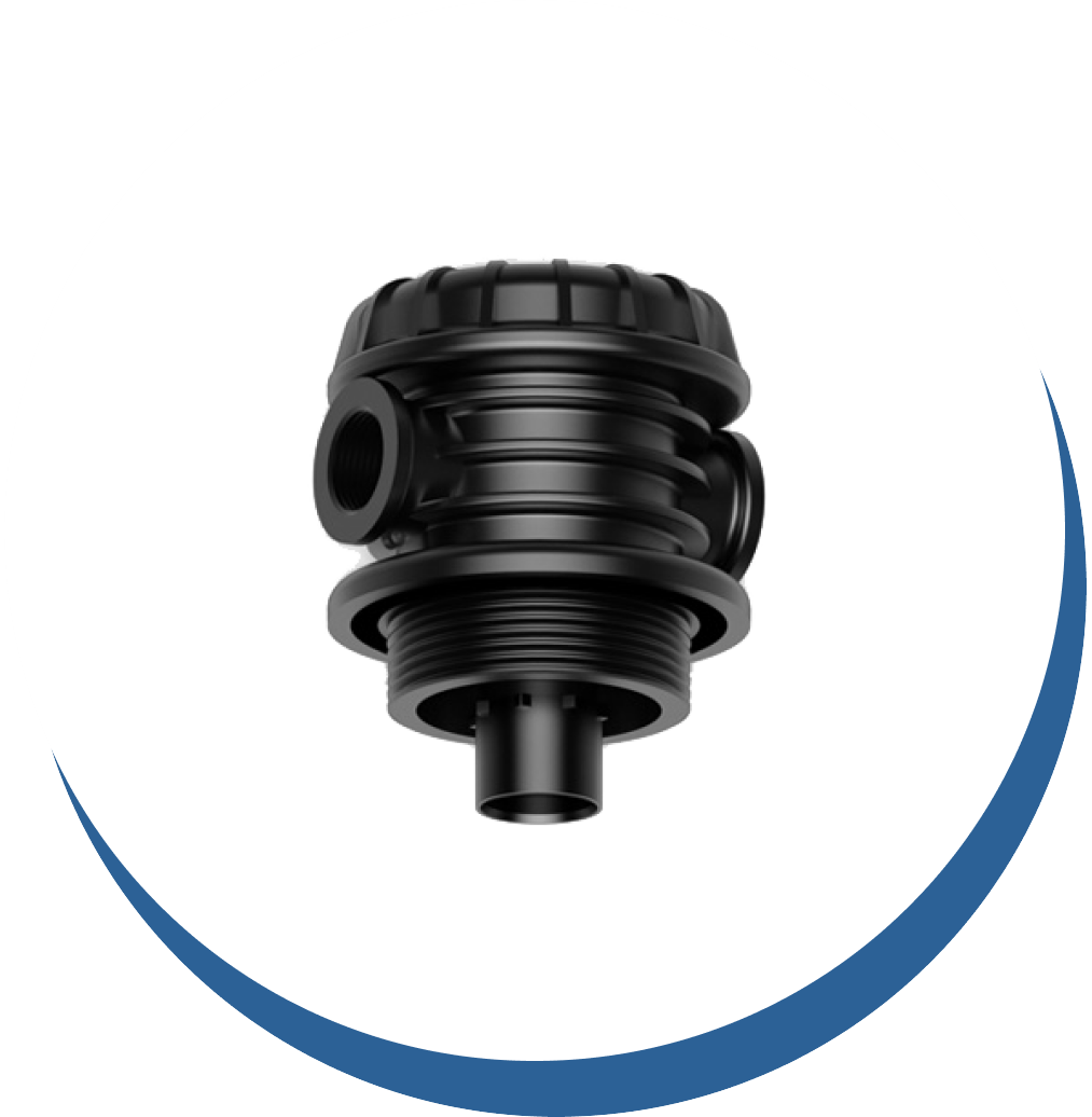 Schwarzes Filterdüsenmodell mit Gewinde und Anschluss für Drainagesysteme.