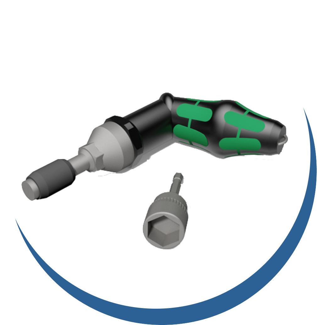 Drehmoment-Schraubenschlüssel mit ergonomischem Griff und abnehmbarer Nuss.