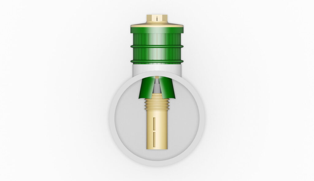 ADSP Filterdüse mit grünem und transparentem Gehäuse, das die innere Struktur zeigt.