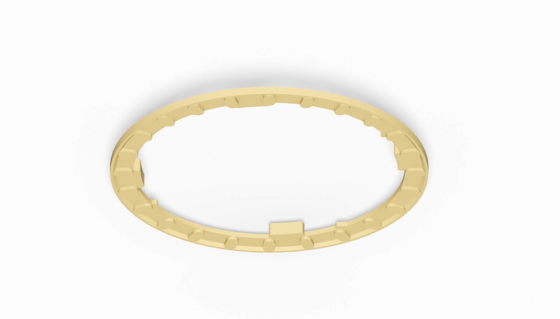 Gelber Filterring mit gleichmäßigen Einkerbungen, der eine runde Form hat und aus einem stabilen Material besteht.