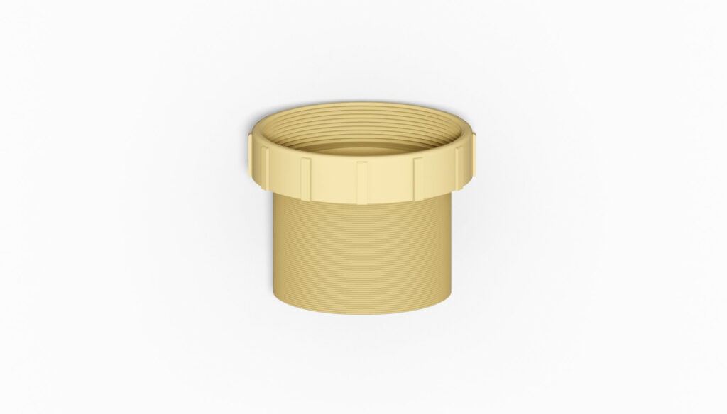 Kunststoffrohr mit Gewinde in hellem Beige, geeignet für verschiedene Anwendungen im Bauwesen.