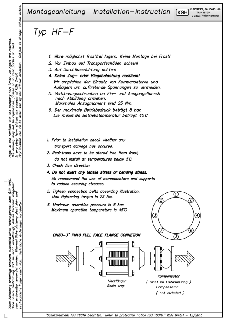 Montageanleitung mit Anweisungen zur Installation von Filterdüsen und Drainagesystemen von KSH GmbH.