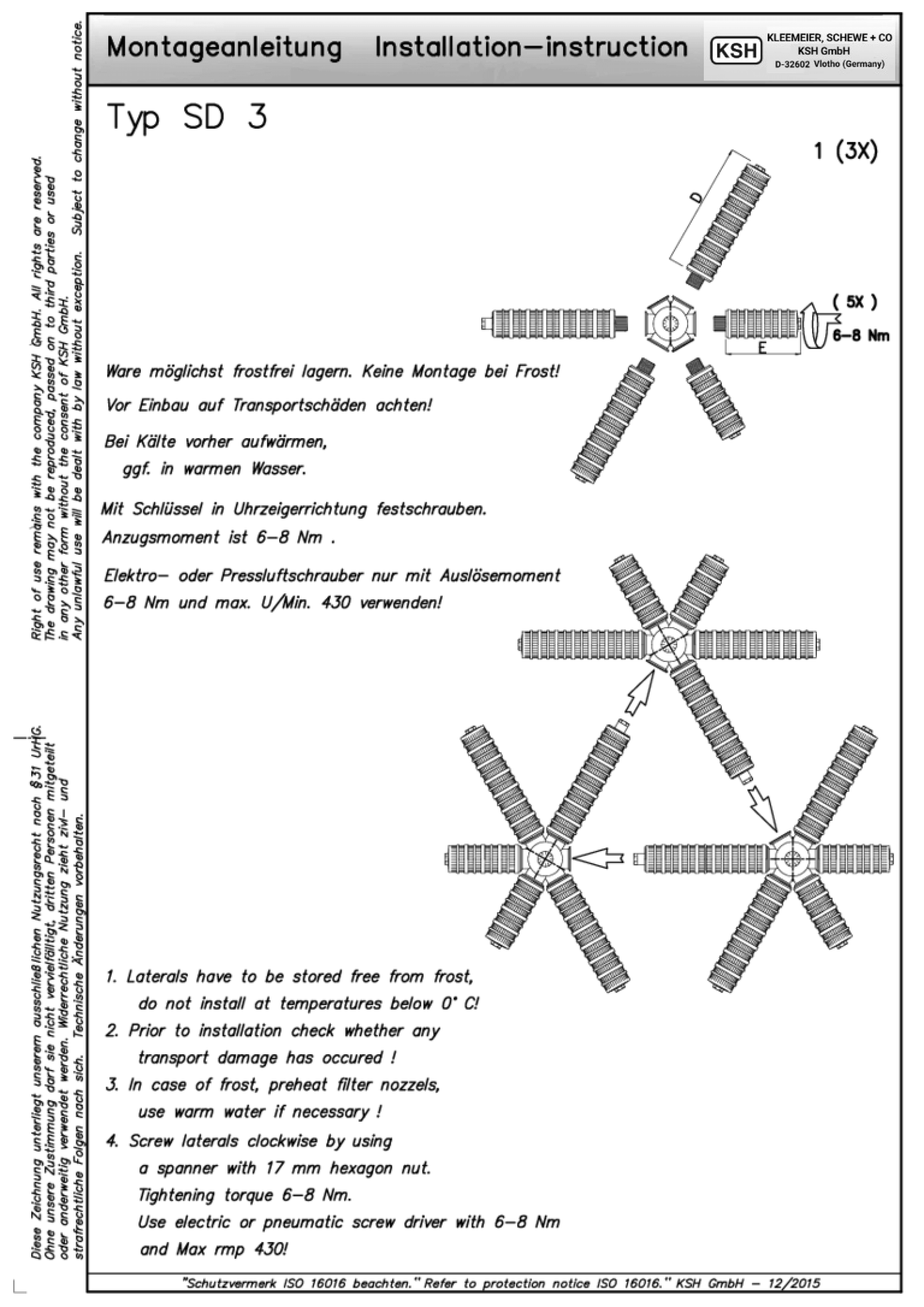 Montageanleitung mit Anweisungen zur Installation von Filterdüsen und Drainagesystemen von KSH GmbH.