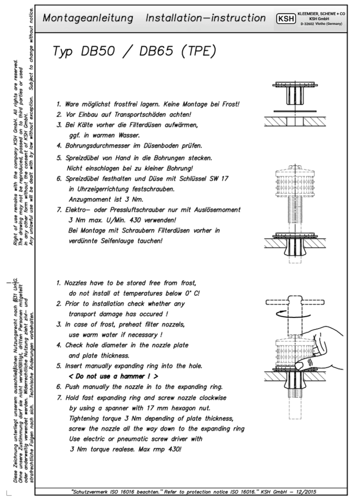 Montageanleitung mit dem Titel 'Montageanleitung Installation–instruction' von KSH GmbH.