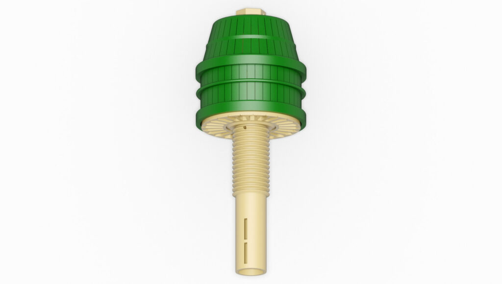 K2 Filterdüse mit grünem Kopf und beige-farbenem Gewinde, geeignet für verschiedene Anwendungen.