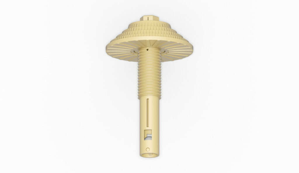 Gelbe Filterdüse mit gewelltem Kopf und einem zylindrischen Körper für verschiedene Anwendungen.