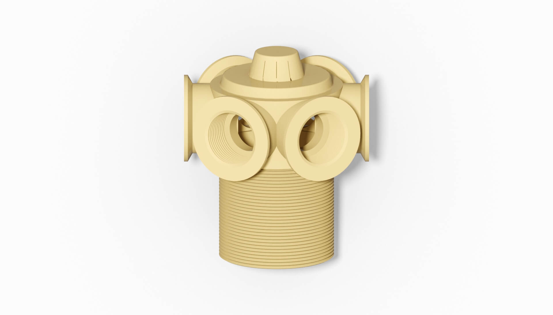 Gelbe Filterdüse mit mehreren Auslässen, die für verschiedene Anwendungen konzipiert ist.