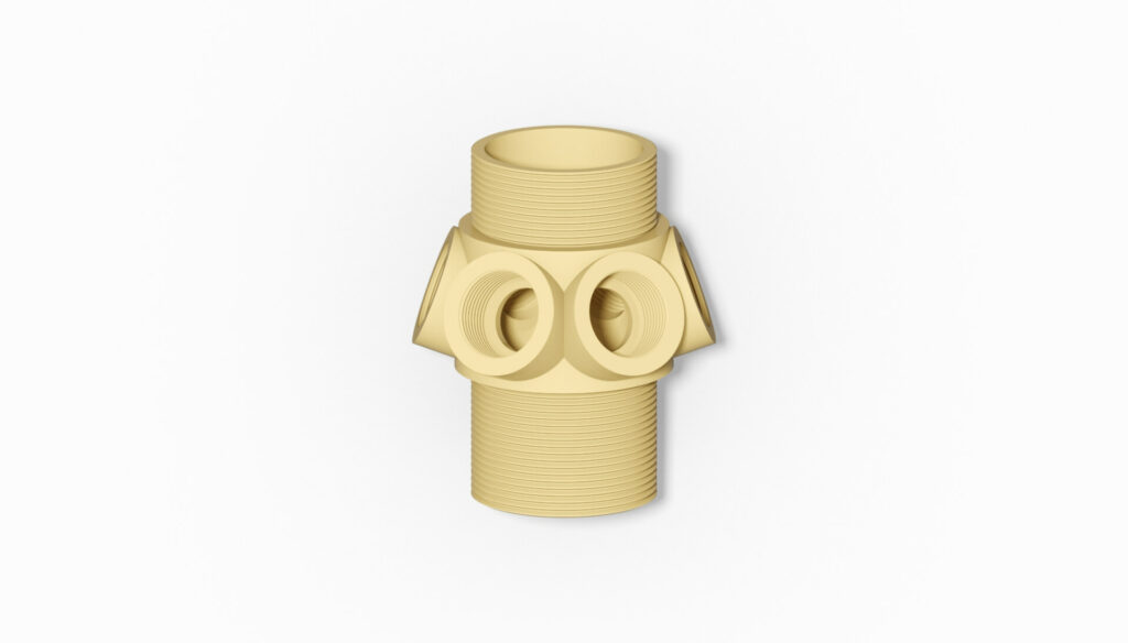 Doppelte Filterdüse mit zwei Öffnungen und Gewinde für die Befestigung.