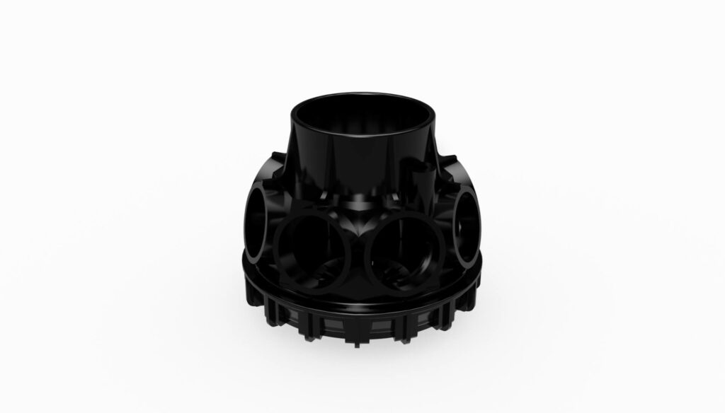 Schwarze Filterdüse mit mehreren Öffnungen, die für verschiedene Anwendungen konzipiert ist.