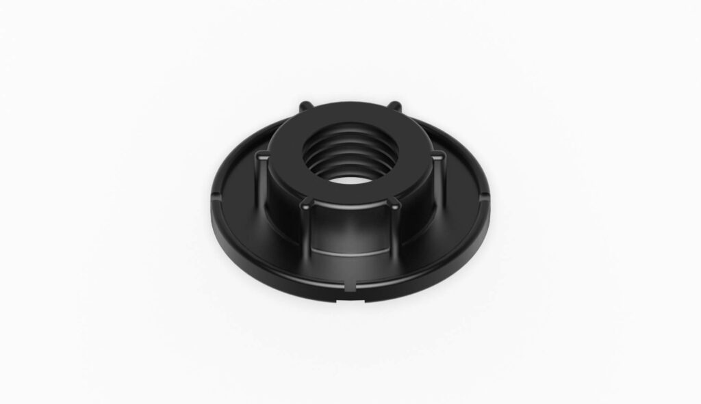 Schwarze Filterdüse mit einem Innengewinde für Anschlussmöglichkeiten in verschiedenen Anwendungen.