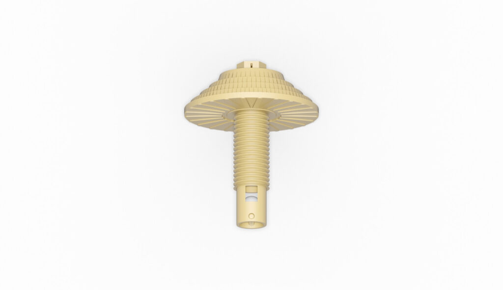 Filterdüse PKU 0.2 M24-45 oL in beige mit gewelltem Design und einem Anschluss.