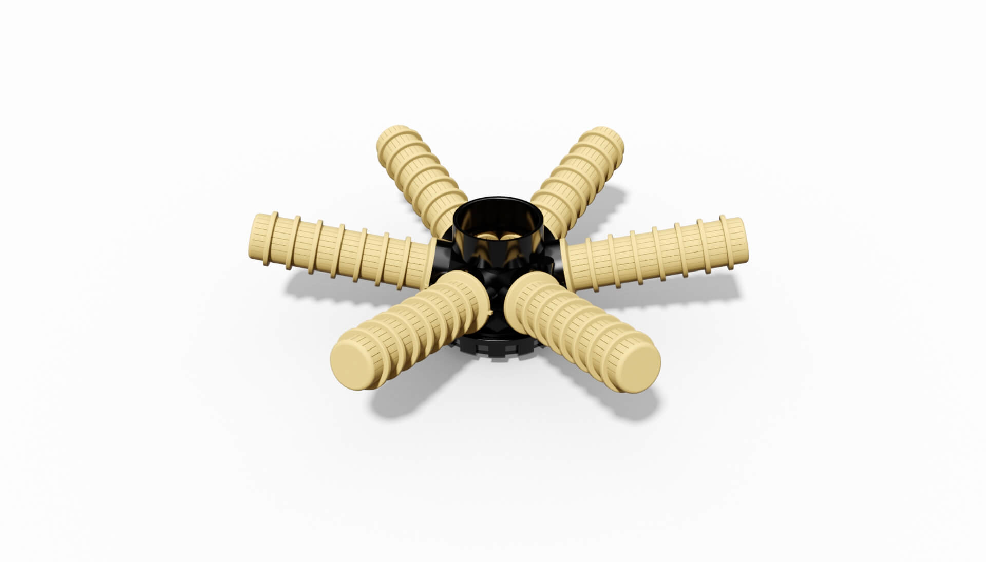 Filterdüse mit sechs Auslässen in beige und schwarzem Gehäuse für industrielle Anwendungen.