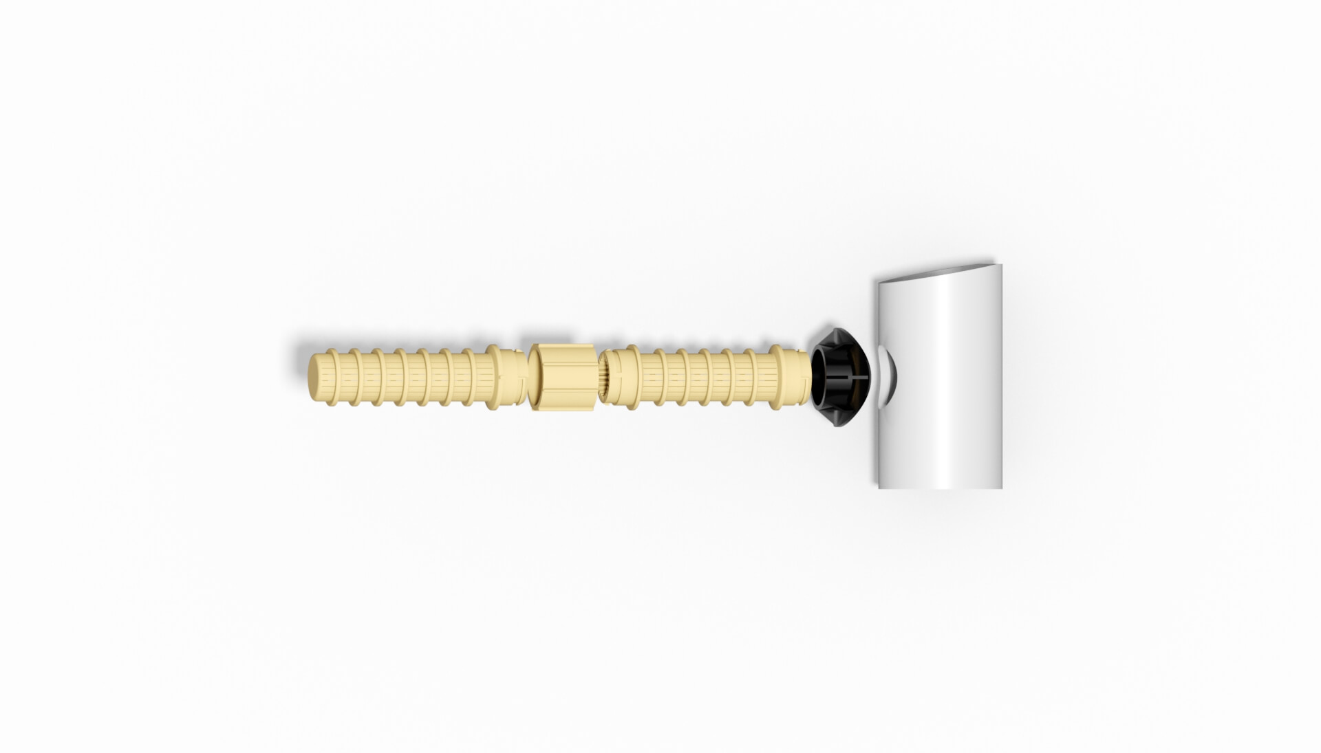 Filterdüse mit einem gelben Anschlussstück und einem weißen Gehäuse, das einen runden Öffnungsbereich aufweist.