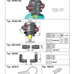 Technische Zeichnung mit verschiedenen Armaturen und Anschlüssen für Filterdüsen und Systeme.