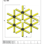 Diagramm eines Drainagesystems mit gelben Filterdüsen und spezifischen Maßen für Typ 3D6.