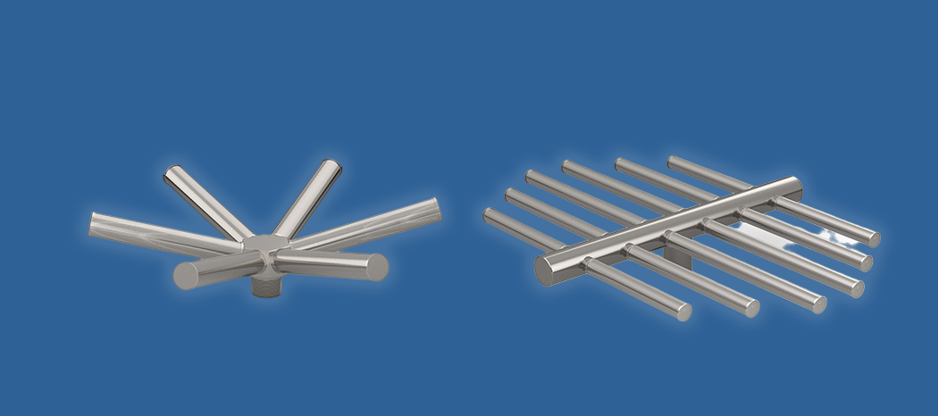 Edelstahlverteiler mit fünf und sieben Rohren, geeignet für verschiedene Anwendungen in der Wasserverteilung.