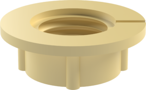 Die Befestigungsmutter Typ MU43 hat einen Auflagedurchmesser von 43 mm und eine breite runde Auflage mit zentraler Öffnung.